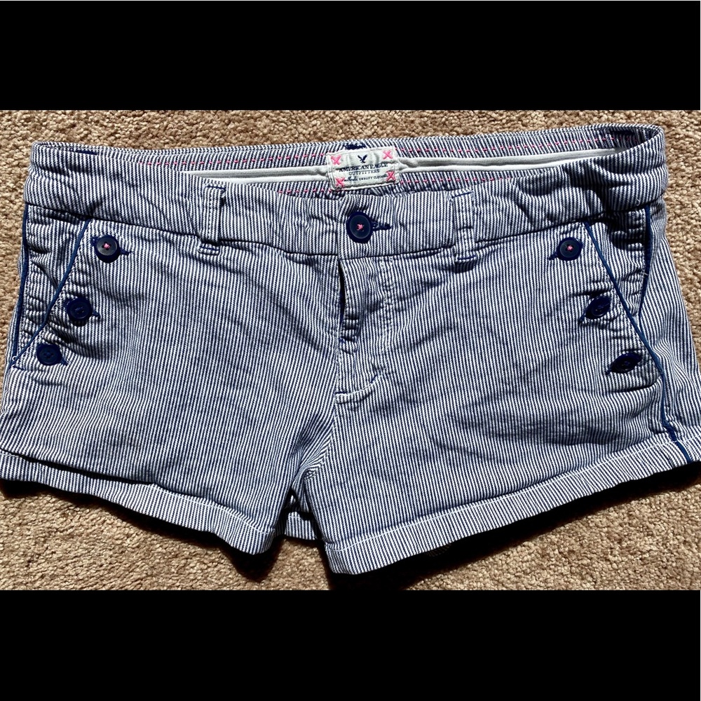 American Eagle Blue & White Striped Shorts